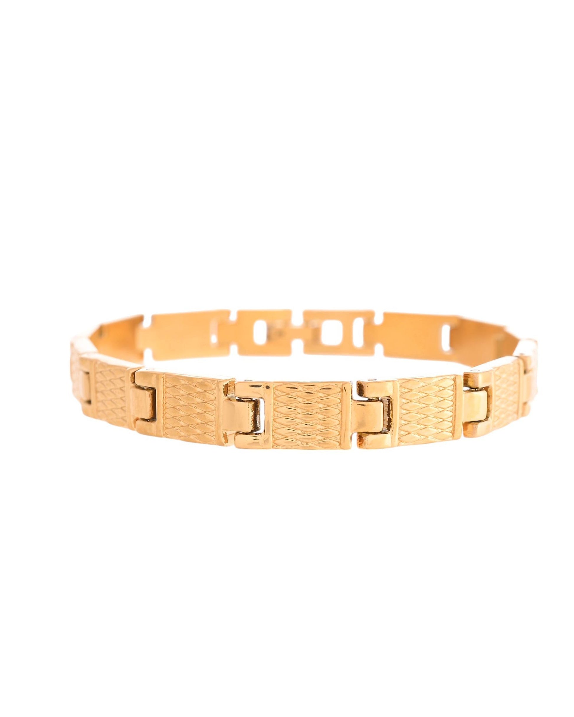 VOJ Men Gold-Toned Stainless Steel Linked Designer Chain Bracelet - Swadesiicart