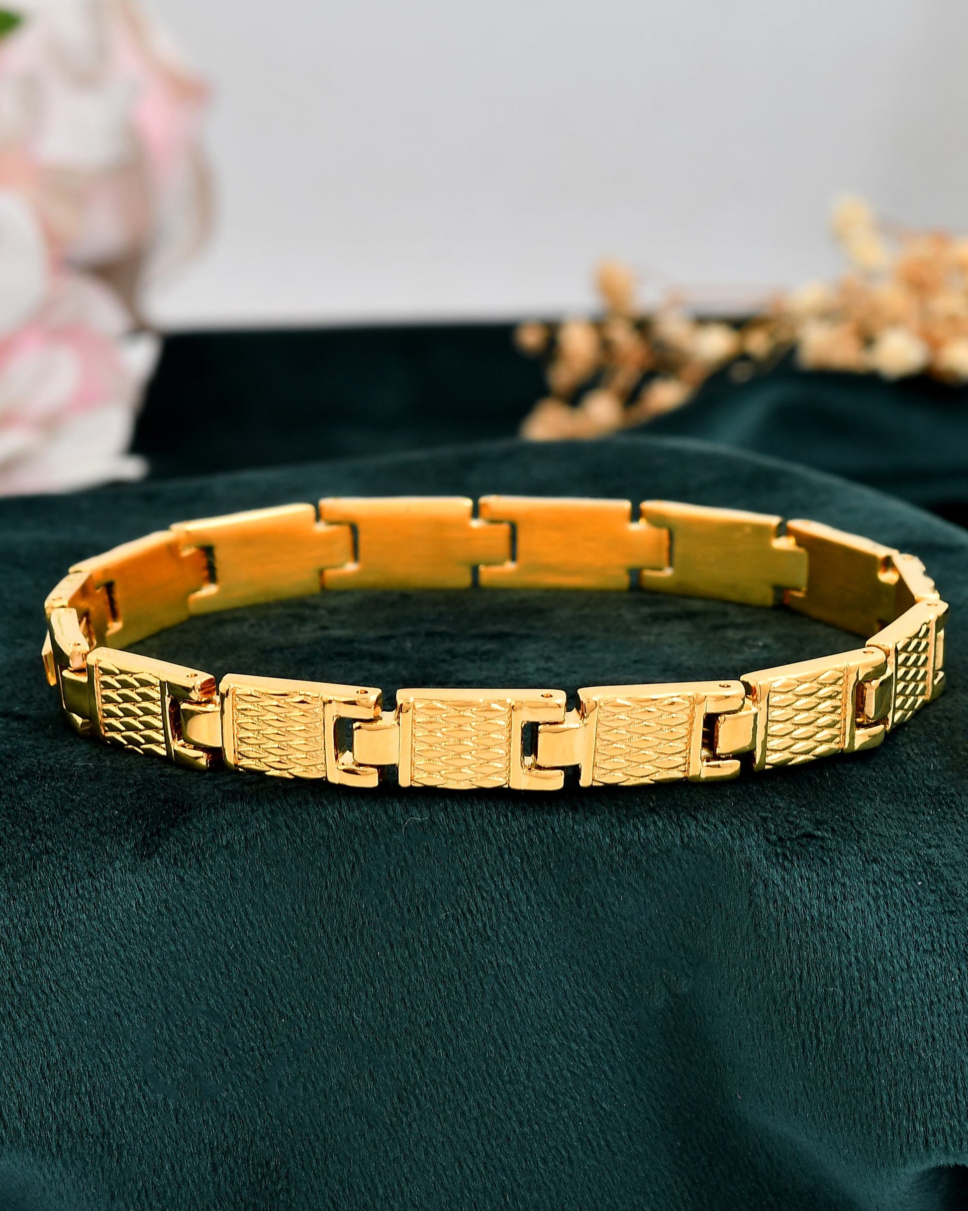 VOJ Men Gold-Toned Stainless Steel Linked Designer Chain Bracelet - Swadesiicart