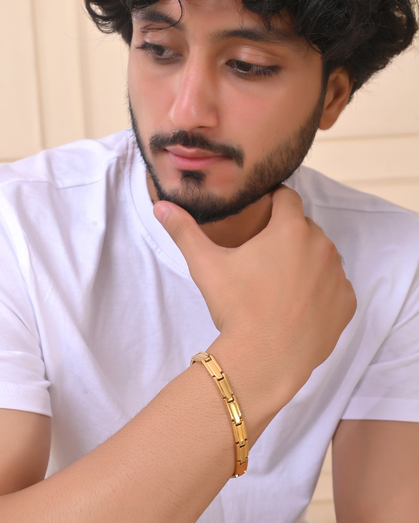 VOJ Gold Toned Linked Minimal Bracelet For Men's - Swadesiicart