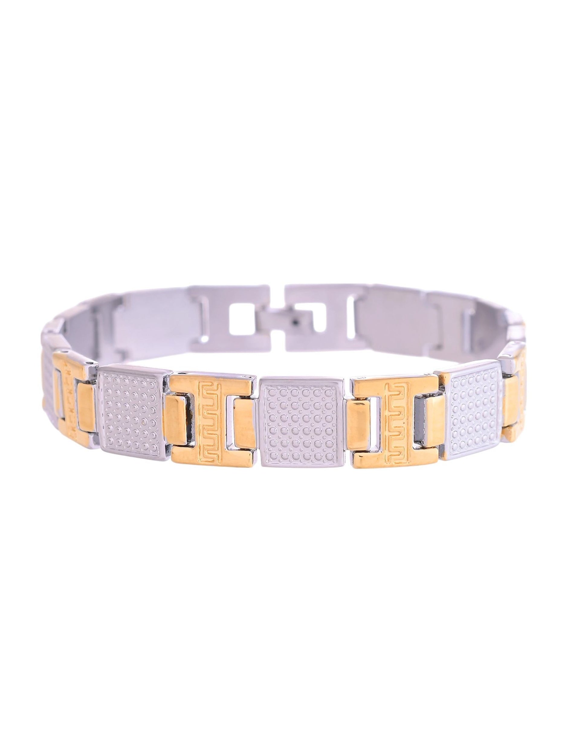 VOJ Men Dual-Toned Stainless Steel Textured Chain Bracelet - Swadesiicart