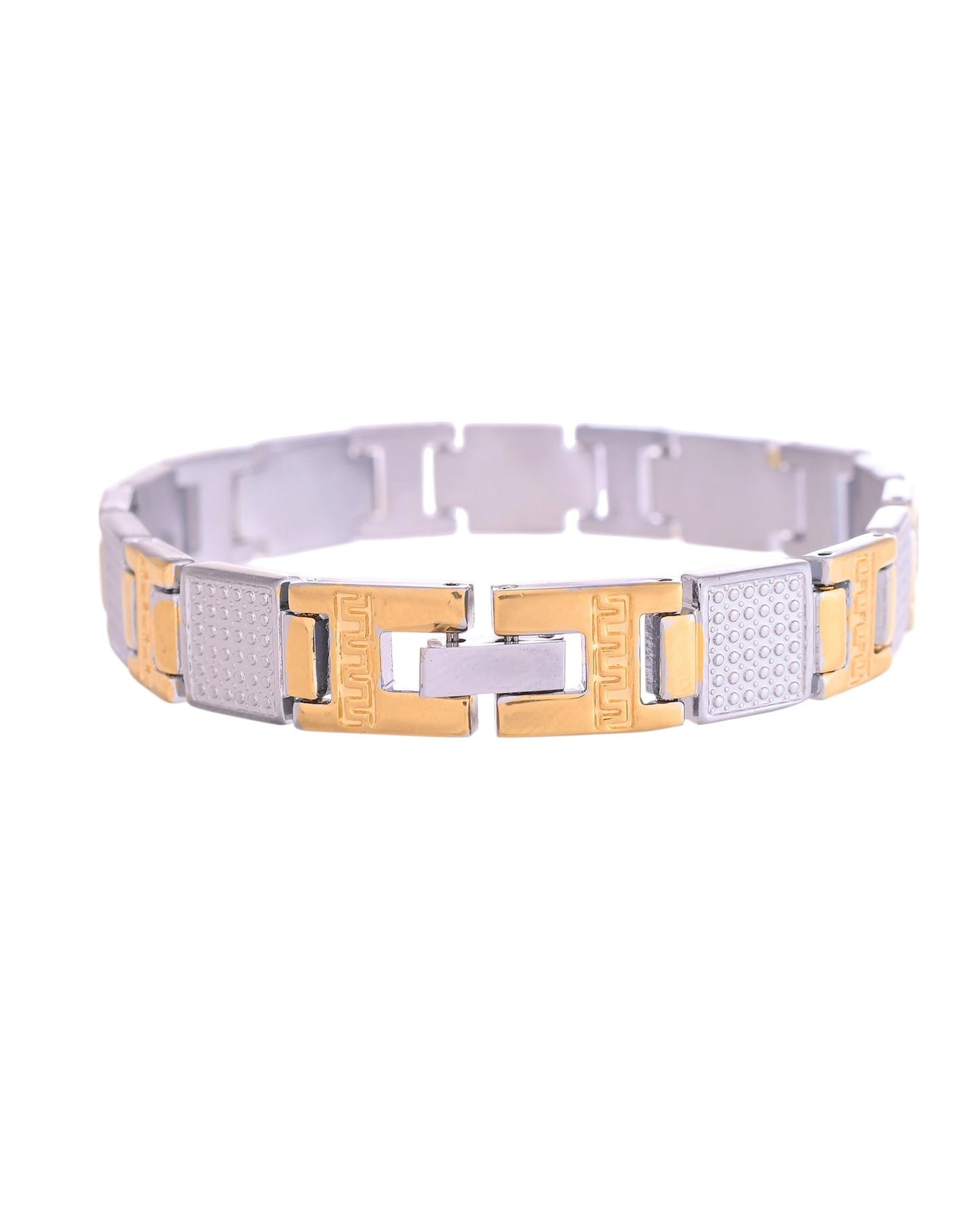 VOJ Men Dual-Toned Stainless Steel Textured Chain Bracelet - Swadesiicart