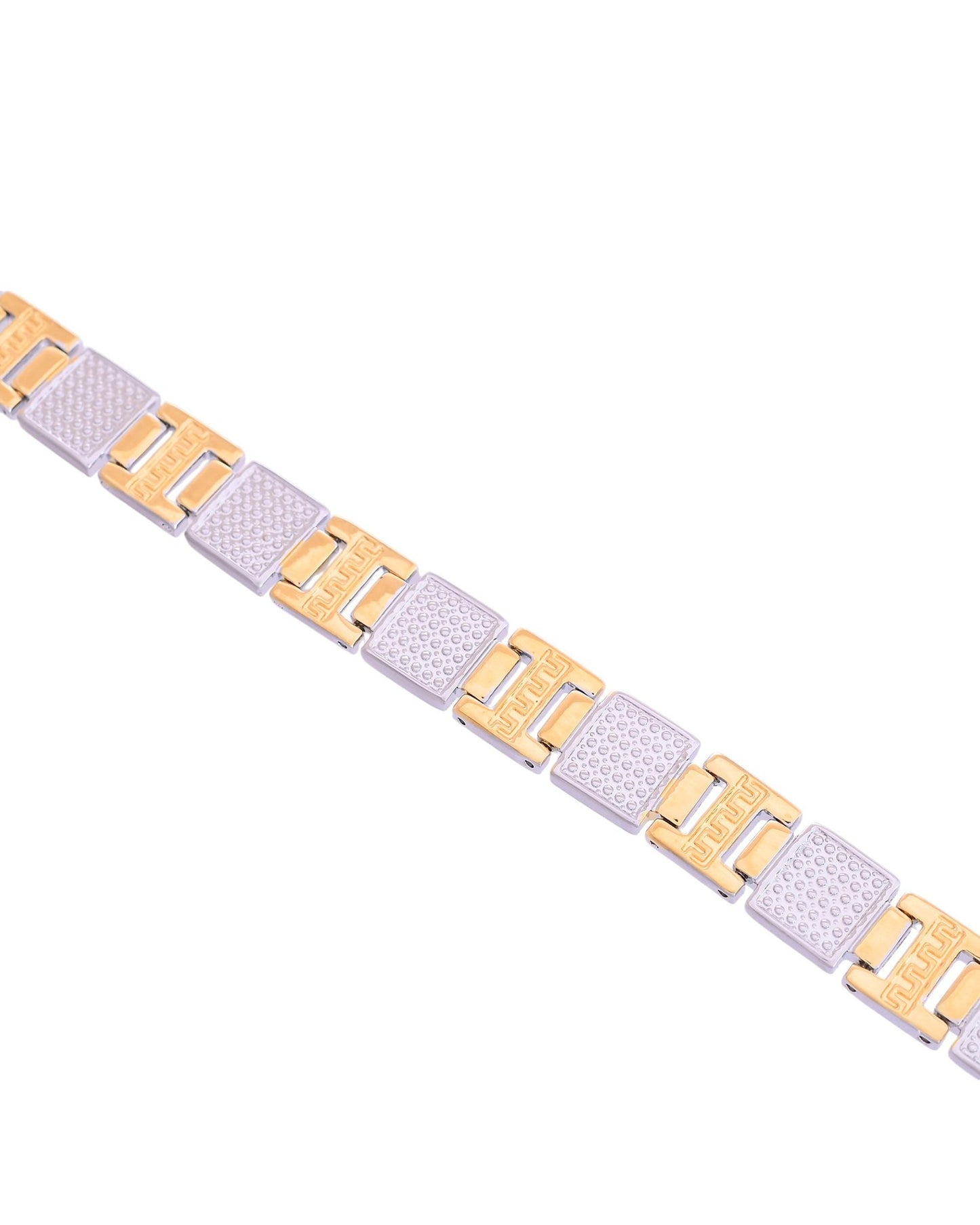 VOJ Men Dual-Toned Stainless Steel Textured Chain Bracelet - Swadesiicart