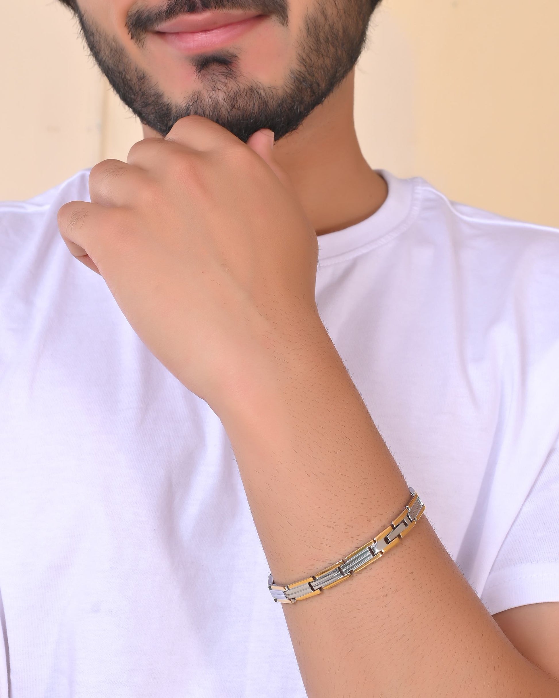 VOJ Men Double-Toned Stainless Steel Linked Chain Bracelet - Swadesiicart