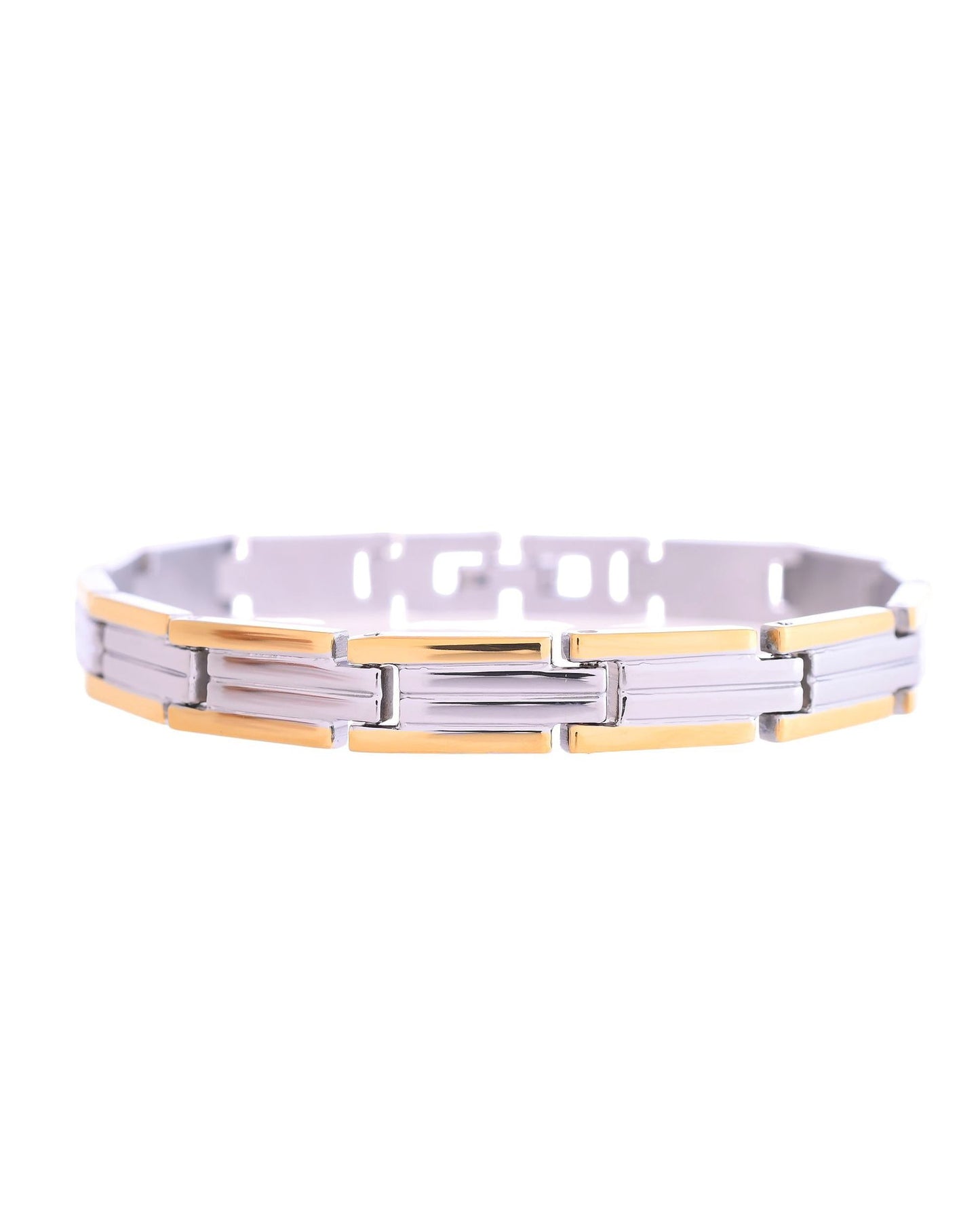 VOJ Men Double-Toned Stainless Steel Linked Chain Bracelet - Swadesiicart