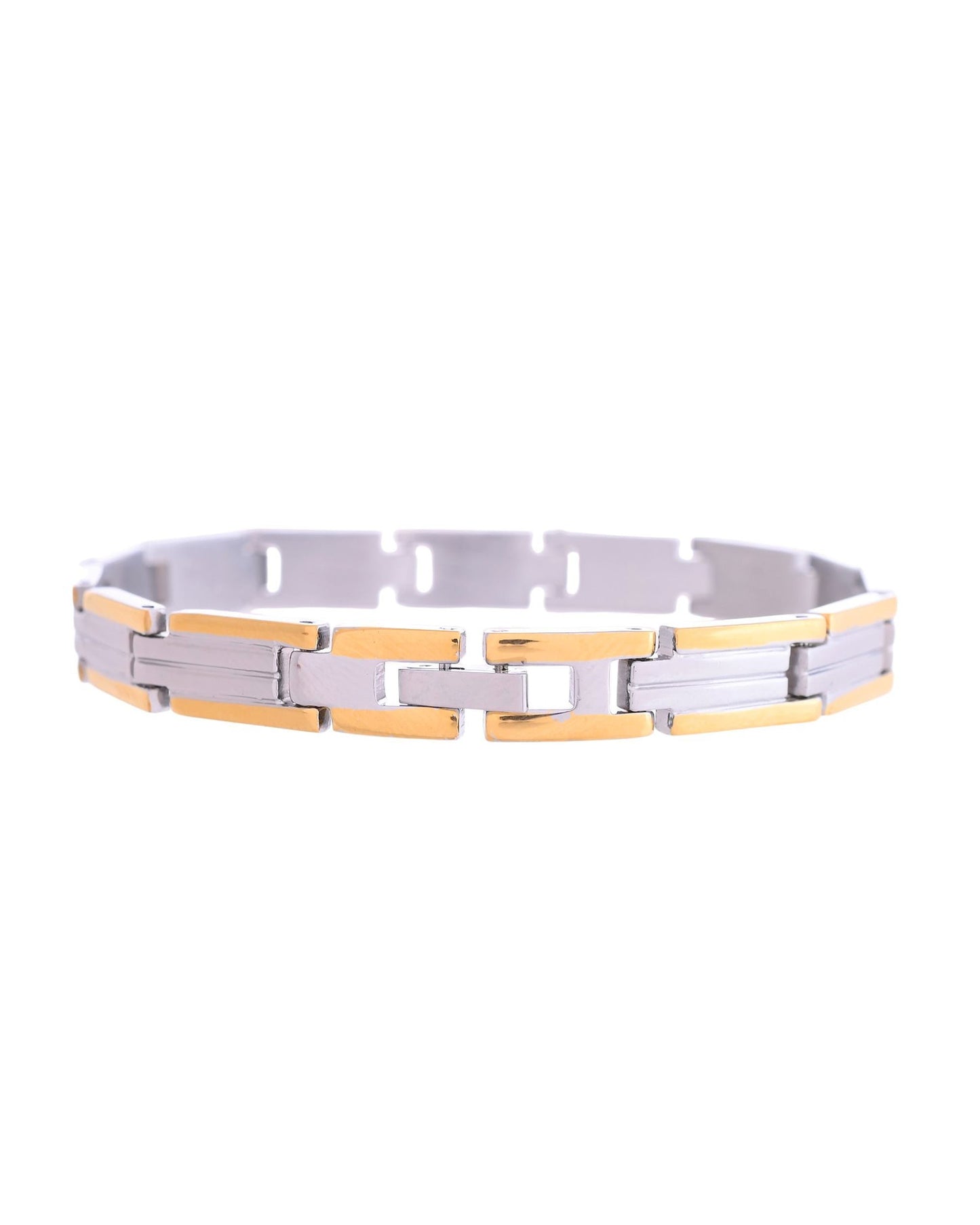 VOJ Men Double-Toned Stainless Steel Linked Chain Bracelet - Swadesiicart