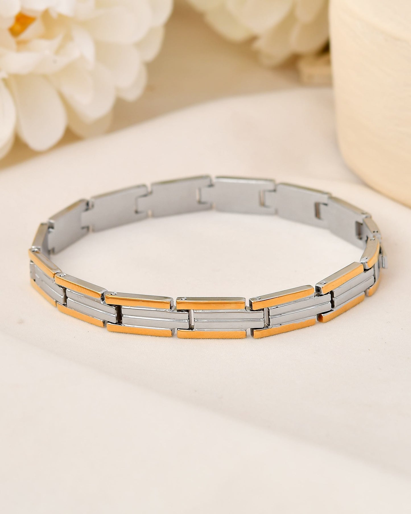 VOJ Men Double-Toned Stainless Steel Linked Chain Bracelet - Swadesiicart