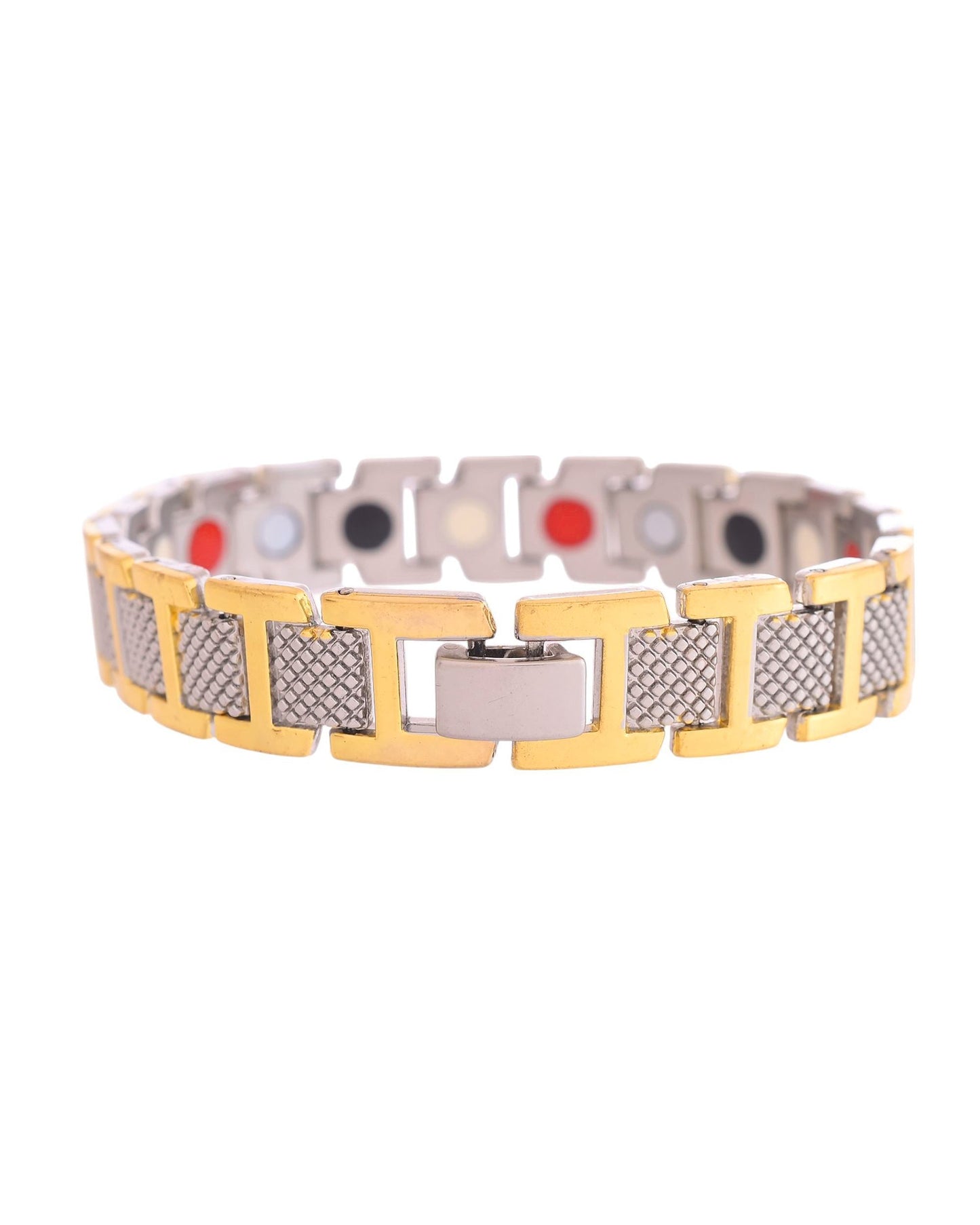 VOJ Silver And Gold Polished Stylish Geometrical Shaped Men's Bracelet - Swadesiicart