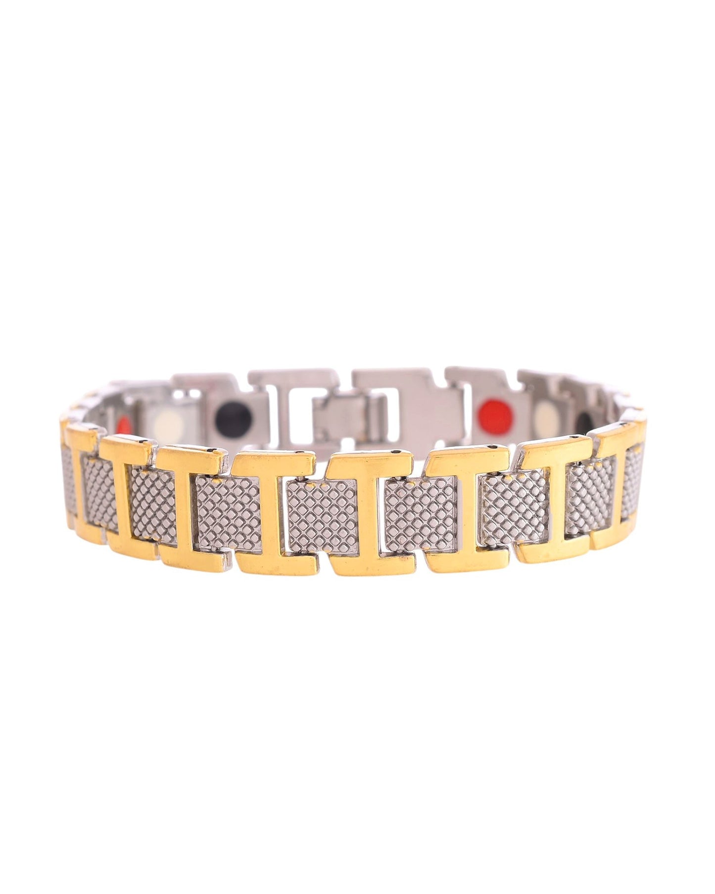 VOJ Silver And Gold Polished Stylish Geometrical Shaped Men's Bracelet - Swadesiicart