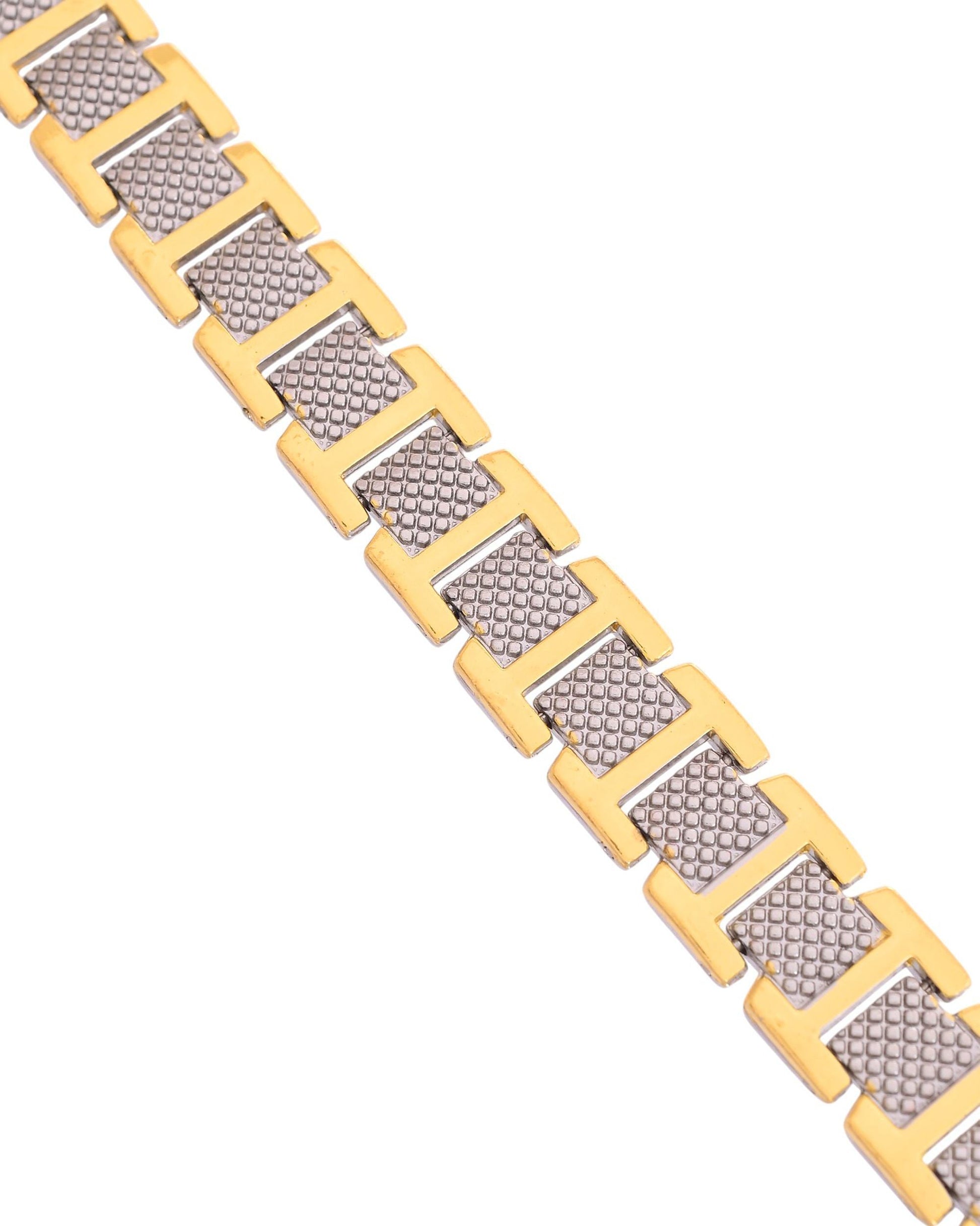 VOJ Silver And Gold Polished Stylish Geometrical Shaped Men's Bracelet - Swadesiicart