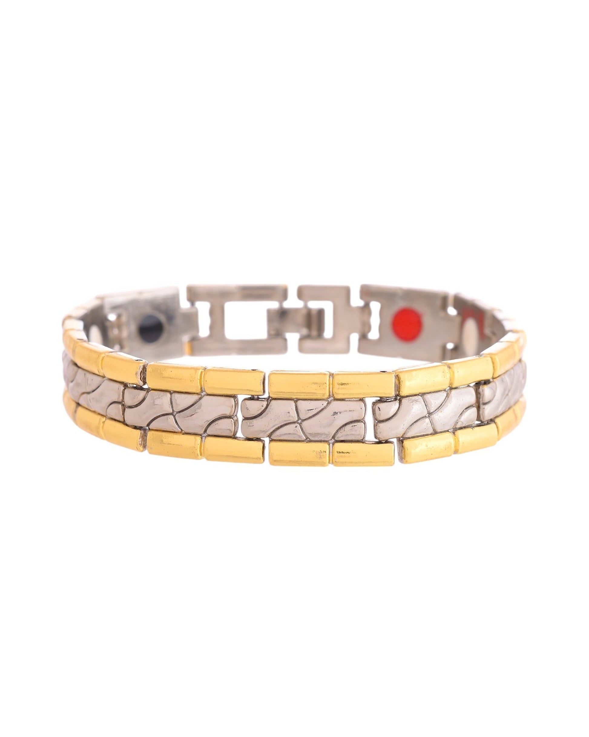 VOJ Silver And Gold Polished Textural Designed Linked Shaped Men's Bracelet - Swadesiicart