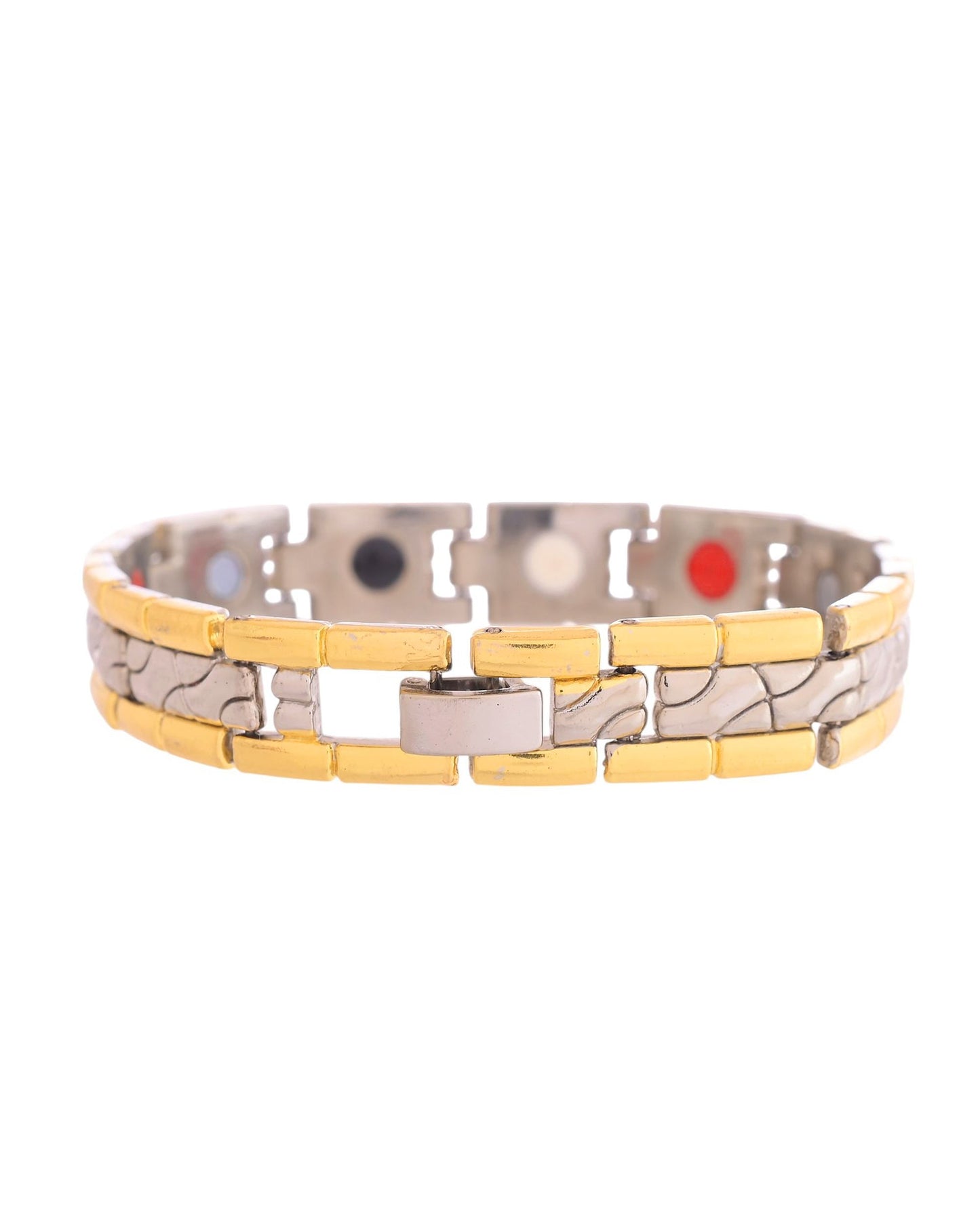 VOJ Silver And Gold Polished Textural Designed Linked Shaped Men's Bracelet - Swadesiicart