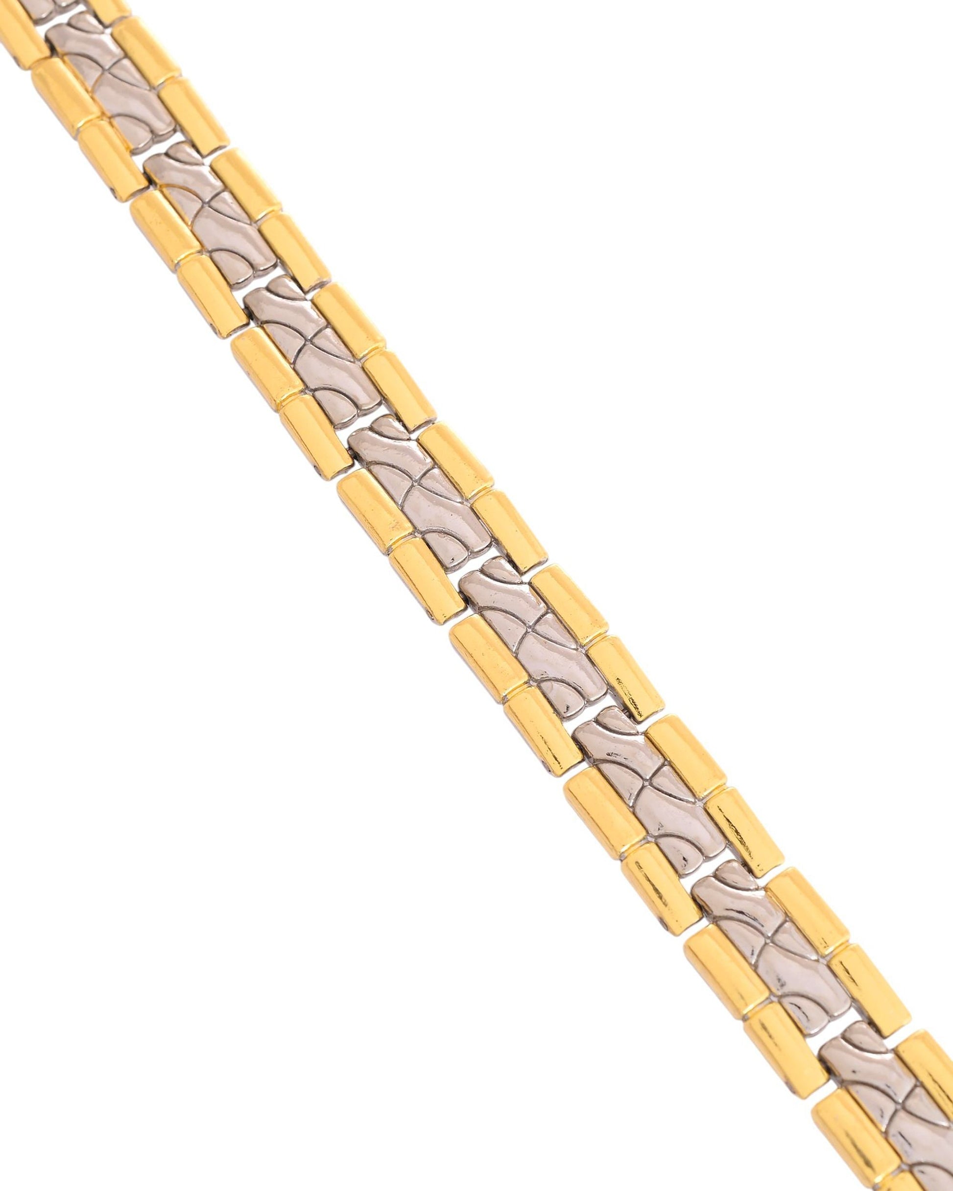 VOJ Silver And Gold Polished Textural Designed Linked Shaped Men's Bracelet - Swadesiicart