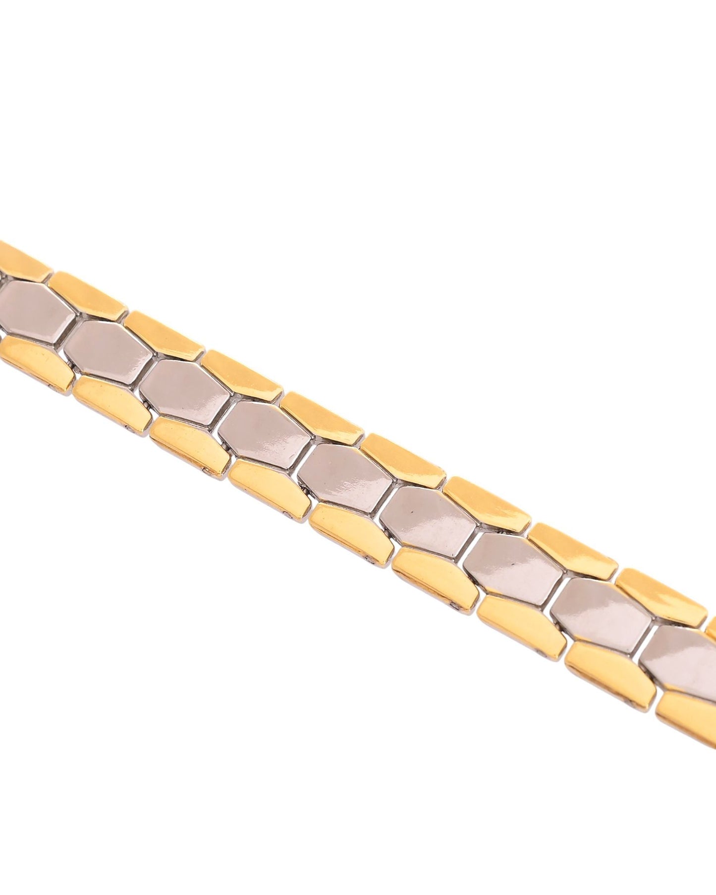 VOJ Silver And Gold Polished Minimal Geometrical Shaped Men's Bracelet - Swadesiicart