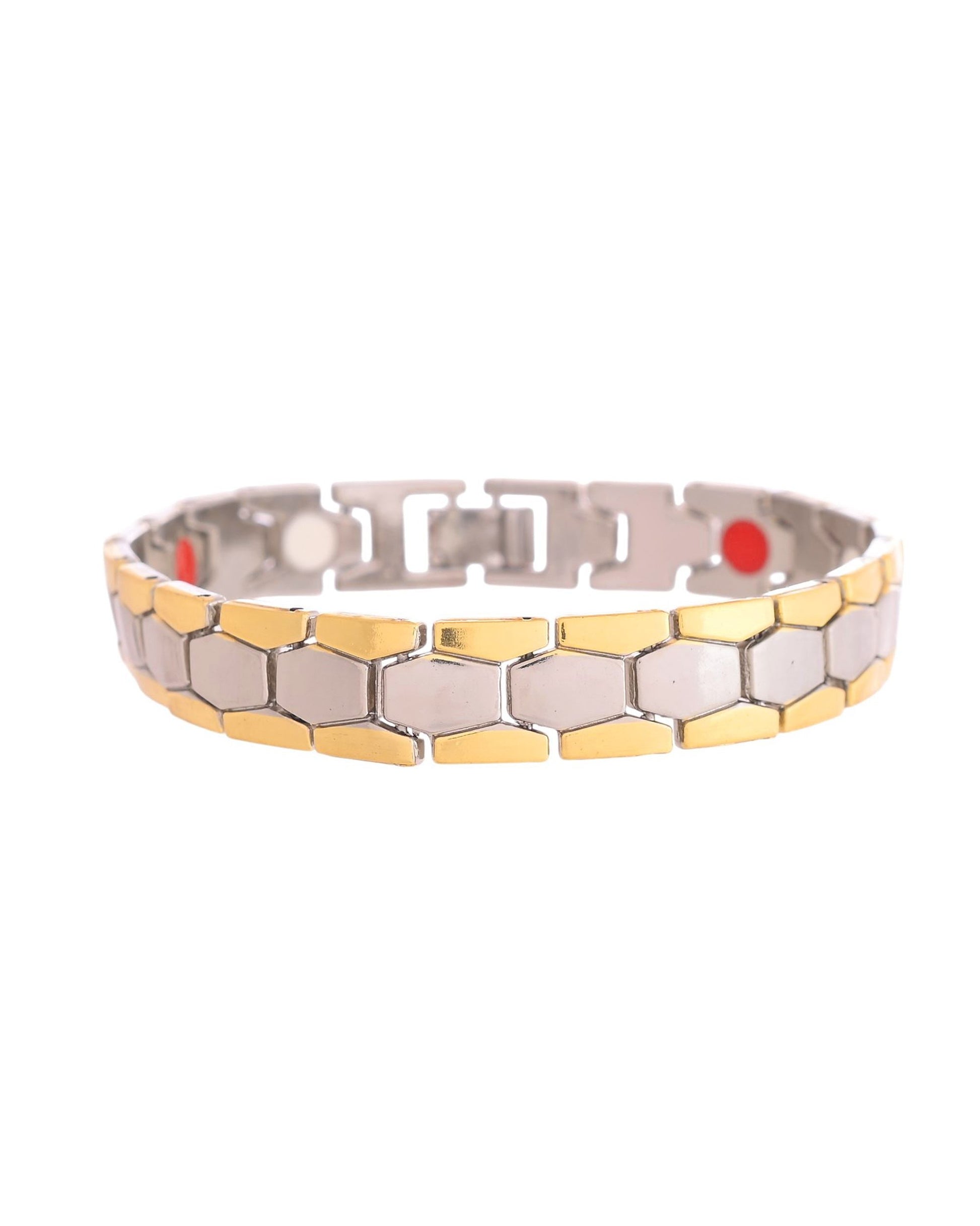 VOJ Silver And Gold Polished Minimal Geometrical Shaped Men's Bracelet - Swadesiicart