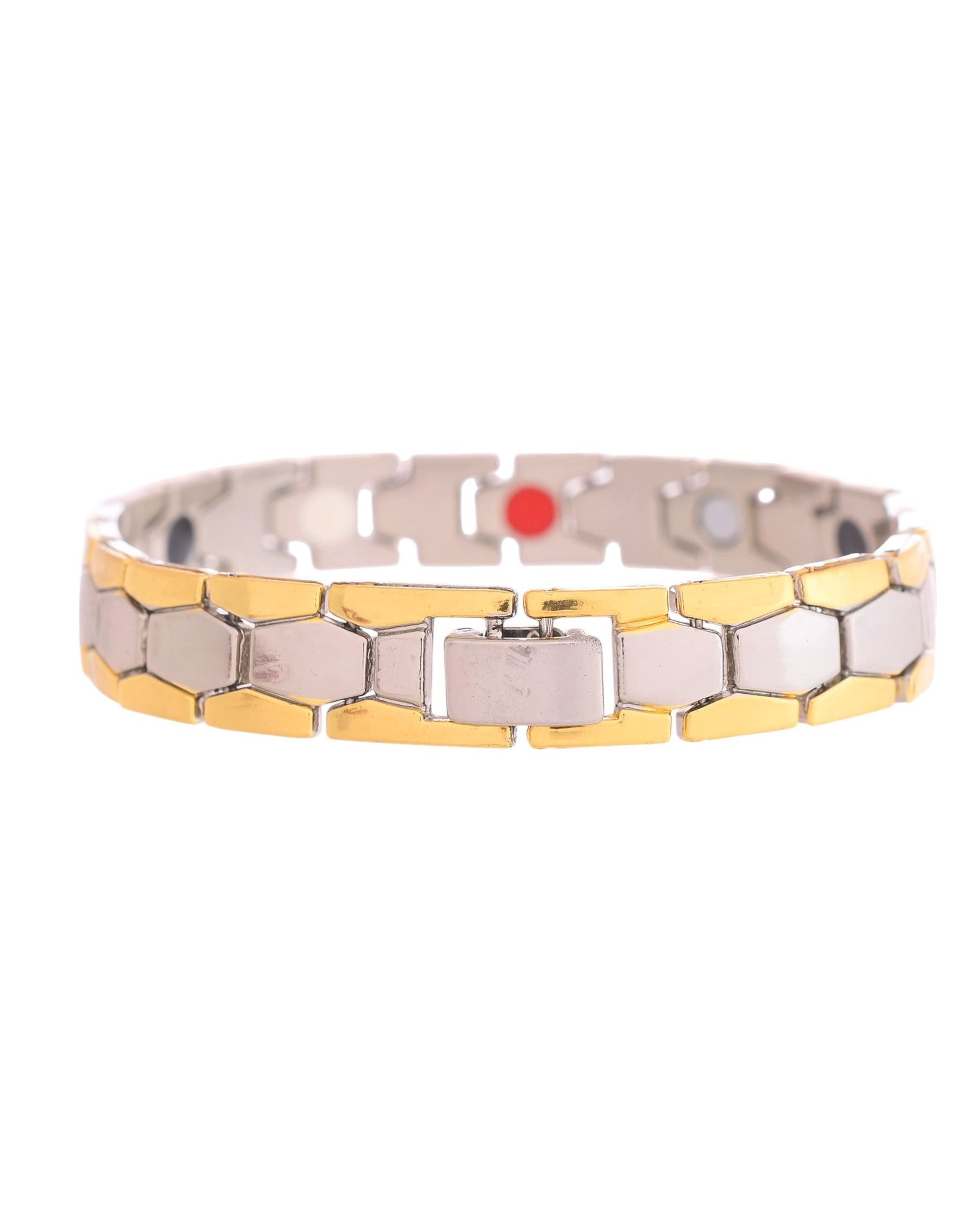 VOJ Silver And Gold Polished Minimal Geometrical Shaped Men's Bracelet - Swadesiicart