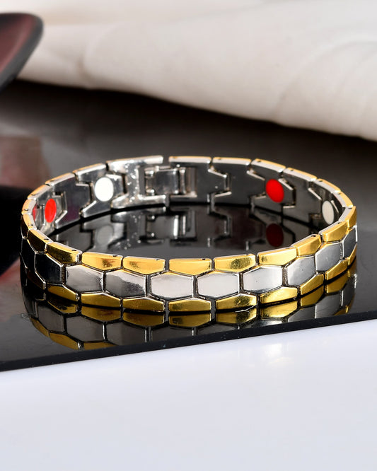 VOJ Silver And Gold Polished Minimal Geometrical Shaped Men's Bracelet - Swadesiicart