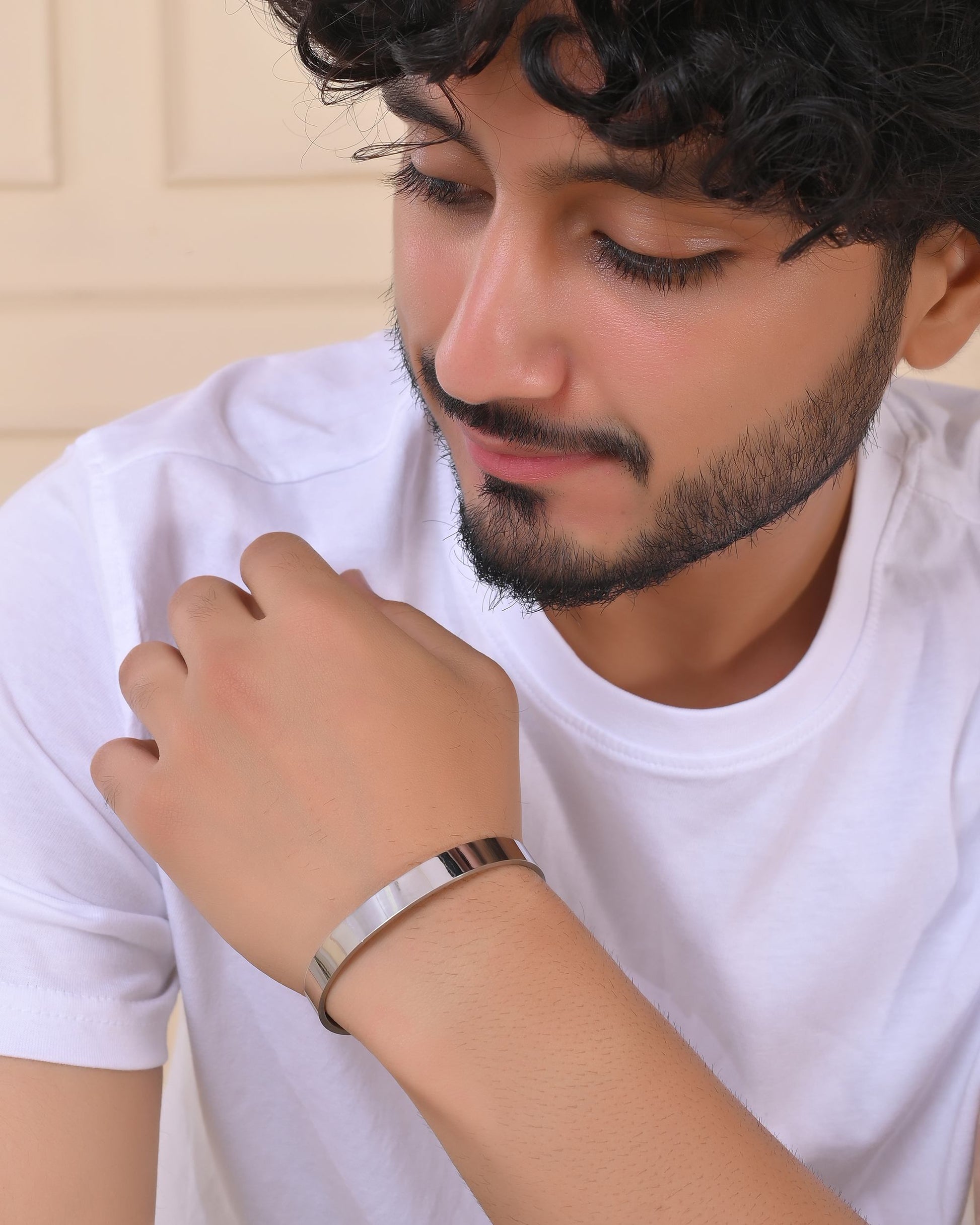 VOJ Silver Plated Stainless Steel Kada Bracelet - Swadesiicart