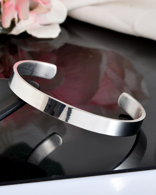 VOJ Silver Plated Stainless Steel Kada Bracelet - Swadesiicart