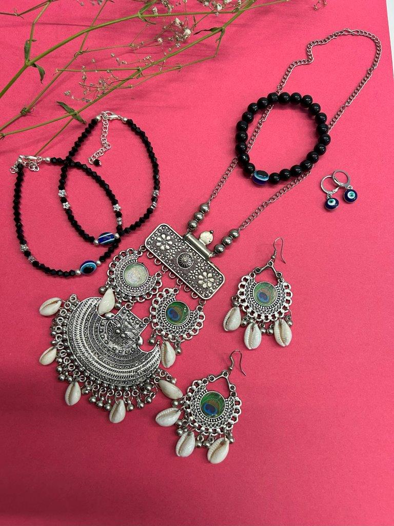 VOJ Valantine Gift Set of Oxidised and evil eye Jewellery | Swadesiicart