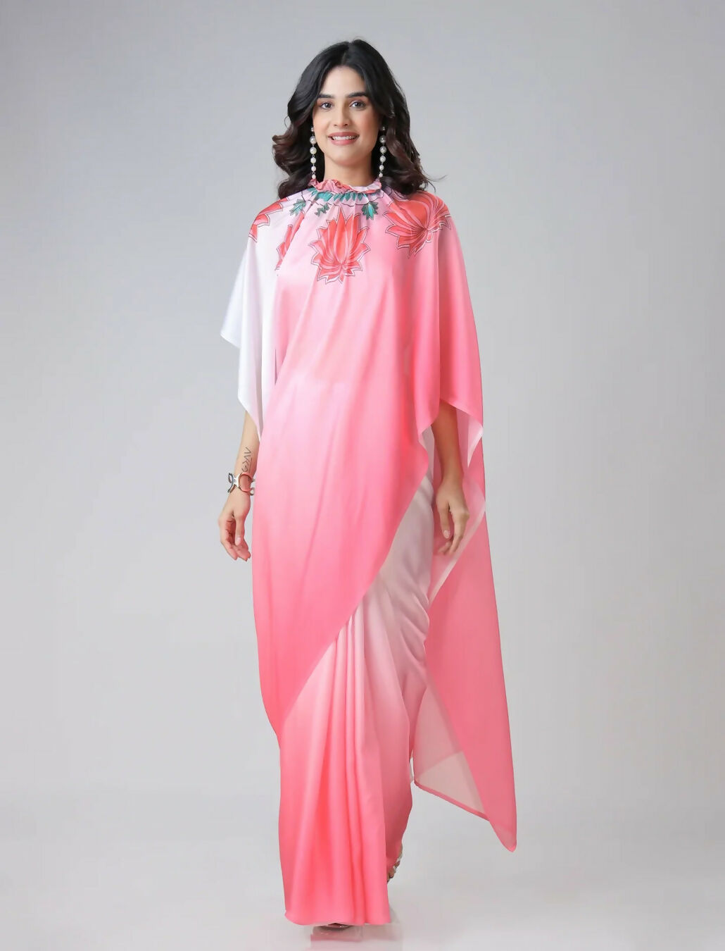 Vastranavya Blush Pink Freehand Floral Print Ready to Wear Saree | Swadesiicart