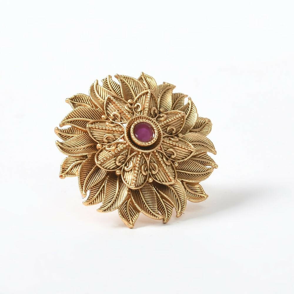 Mominos Fashion Joharkamal Gold-Polished Stone Studded Adjustable Finger Ring - Design 12 | Swadesiicart