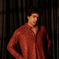 Berry Red Viscose Chikankari Embroidery Work Men's Kurta Set - Mahotsav | Swadesiicart