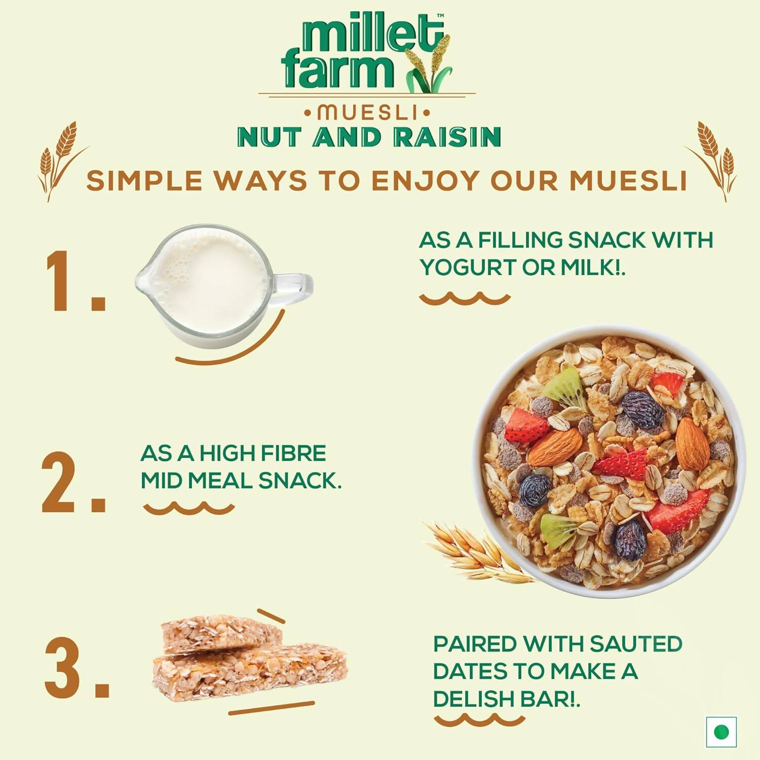 Bagrry's Millet Farm Nut & Raisin Muesli with Jowar and Ragi - Swadesiicart