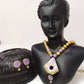 Terracotta Diamond Pendant Long Necklace Set With Studs-Lavender