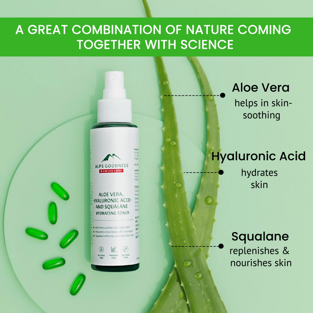 Alps Goodness Aloe Vera, Squalane & Hyaluronic Acid Hydrating Toner - Swadesiicart