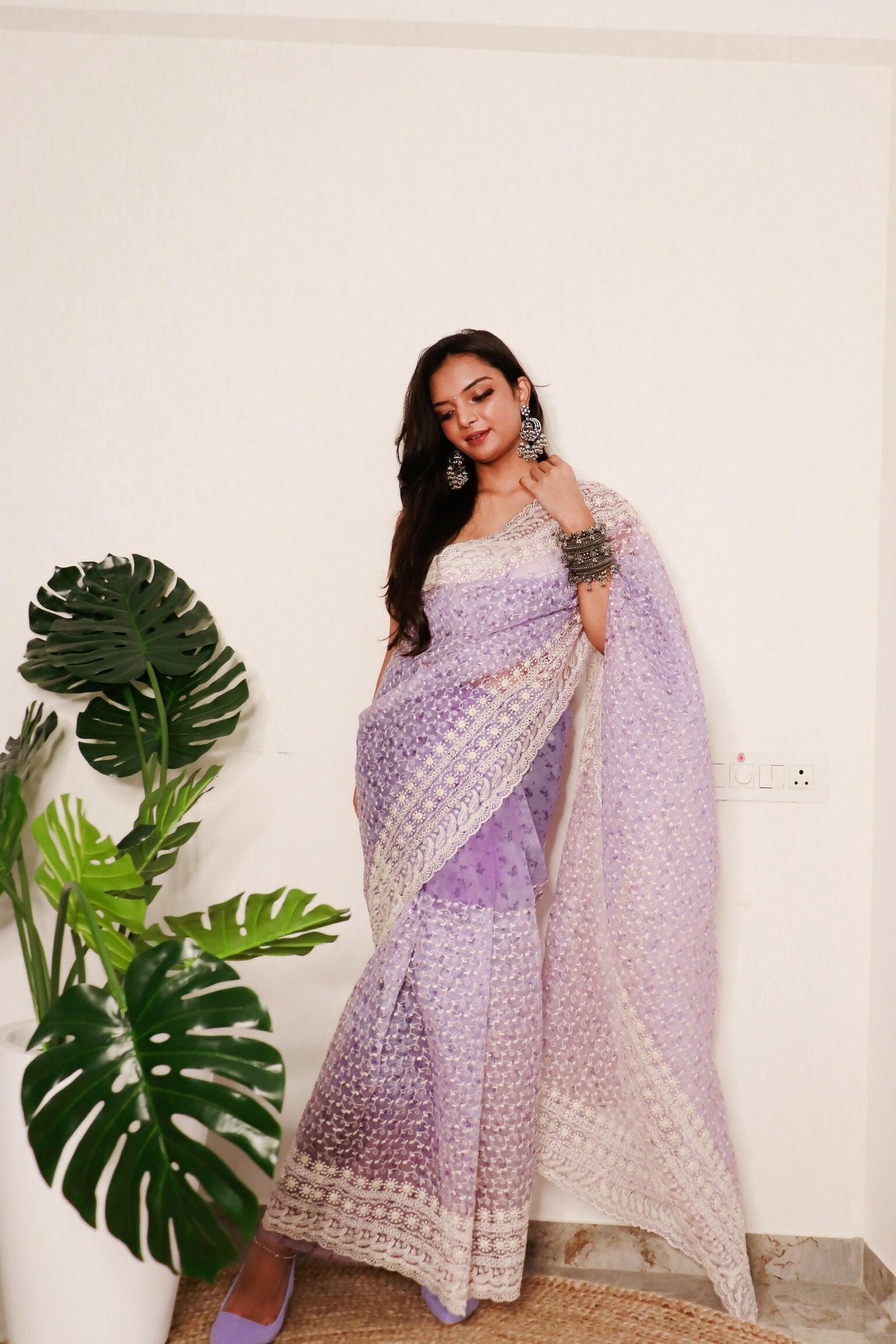 Vamsee Divya Lavender Organza Saree - Swadesiicart