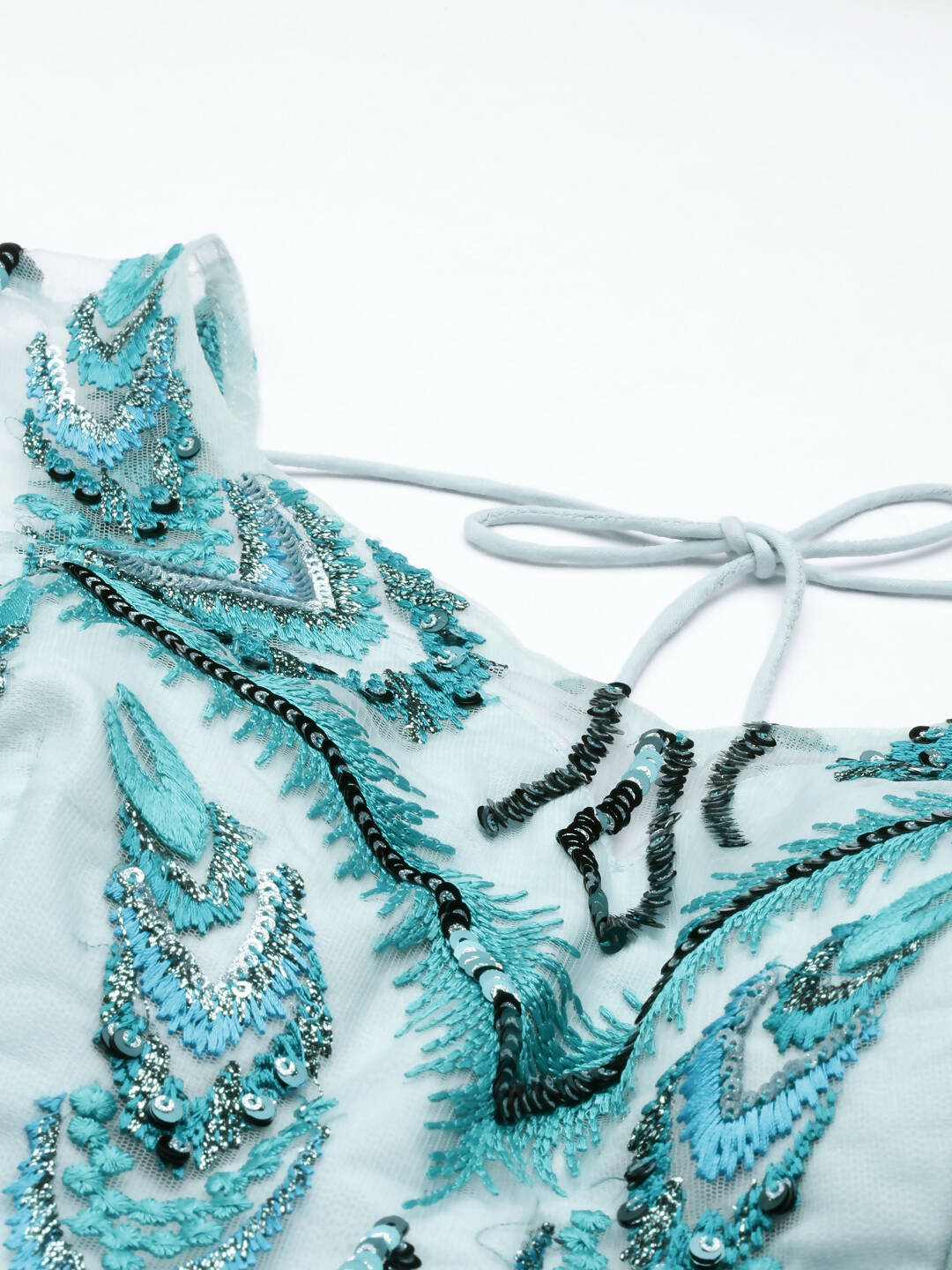 House of Panchhi Seagreen Net Sequins Embroidered Lehenga & Blouse with Dupatta | Swadesiicart