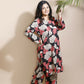 Breathables Black Floral Print Cotton Long Kurta Co-Ord Set Cotton
