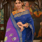 Very Much Indian Handloom Pure Cotton Paithani Swan Pallu-Marine Blue | Swadesiicart