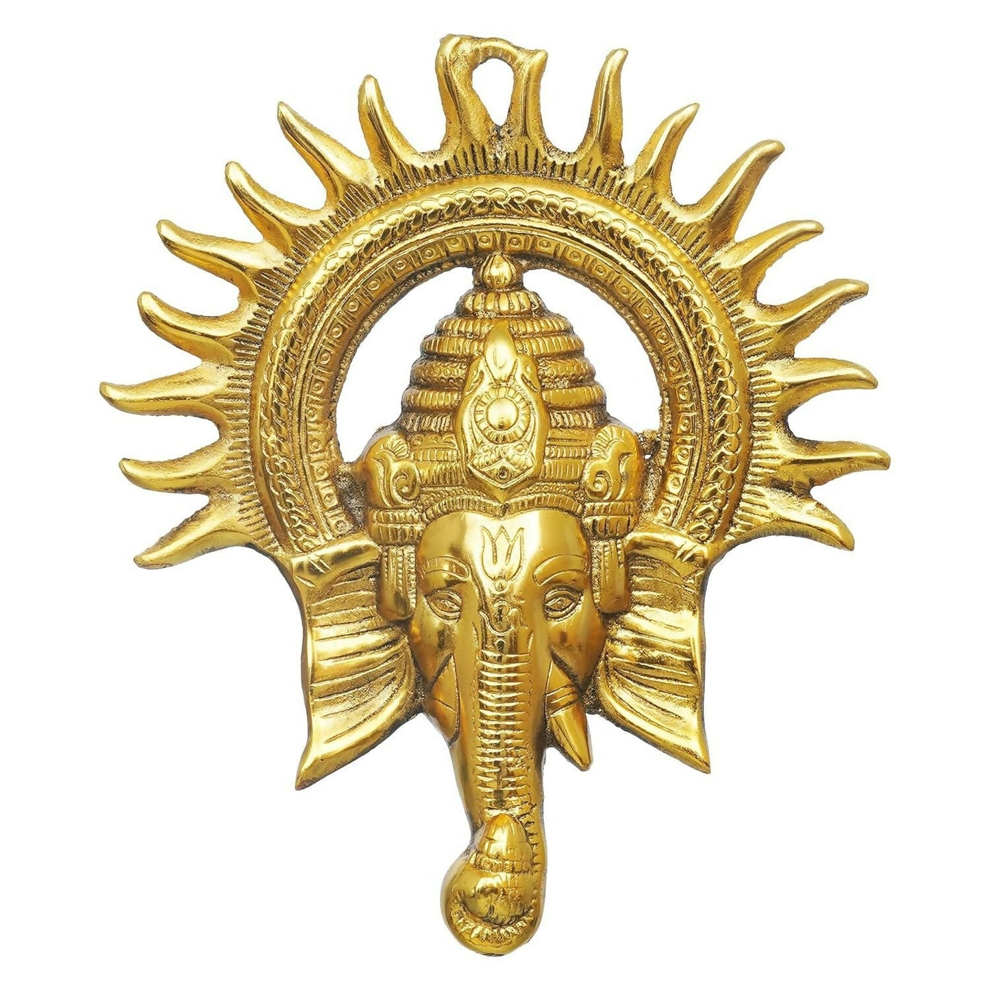 eCraftIndia Golden Lord Ganesha With Sun Decorative Metal Wall Hanging - Swadesiicart
