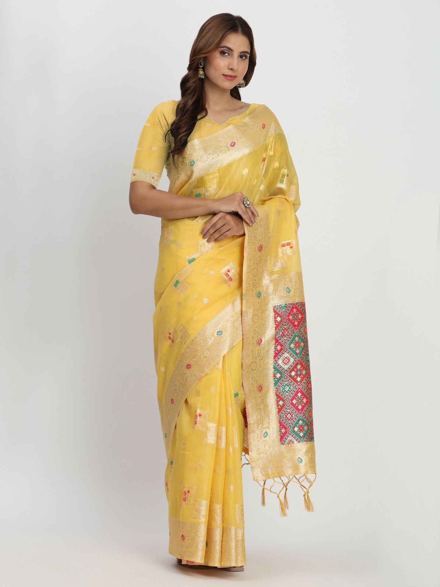 Shree Shyam Fashion Linen Cotton Yellow Saree
