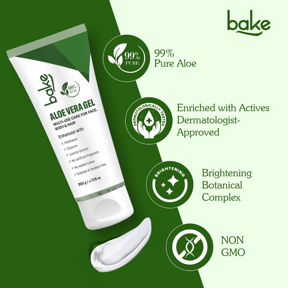 Bake 99% Pure Multi-Use Aloe Vera Gel for Face, Body & Hair | Swadesiicart