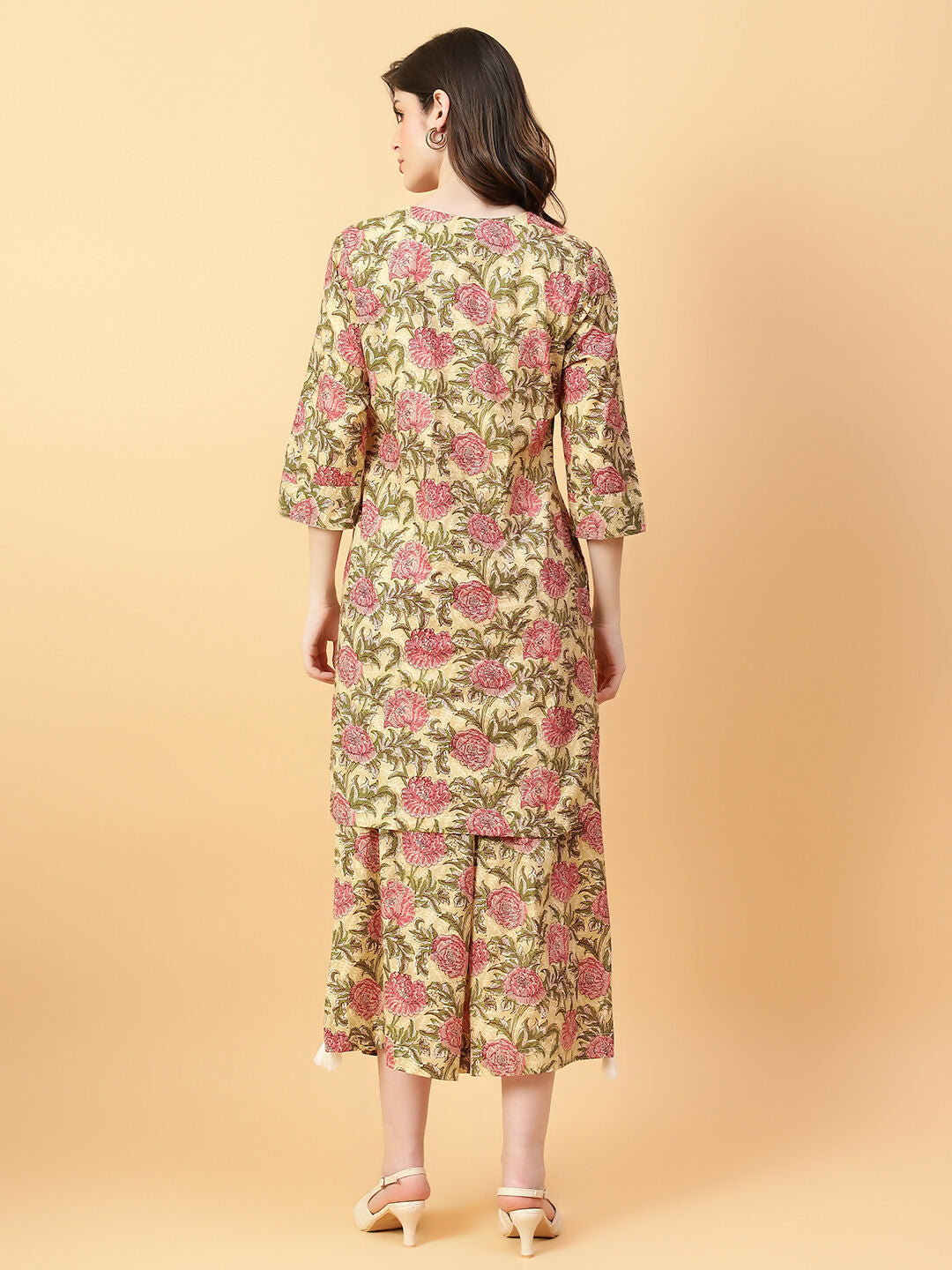Joban Fashion Beige Cotton Printed & Hand Work Co-ord Set - Swadesiicart