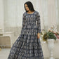 Aayaa Printed Faux Georgette with Embroidery Thread Sequins work Gown - Multi Color