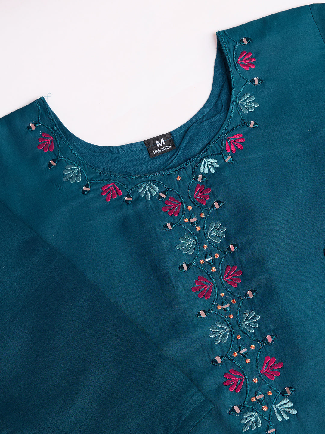 Lorenvalley Rama Chanderi Roman Silk Embroidered with Mirror Work Kurta Set - Swadesiicart