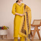 Lorenvalley Mustard Chanderi Roman Silk Embroidered with Mirror Work Kurta Set - Swadesiicart