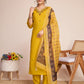 Lorenvalley Mustard Chanderi Roman Silk Embroidered with Mirror Work Kurta Set - Swadesiicart
