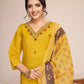 Lorenvalley Mustard Chanderi Roman Silk Embroidered with Mirror Work Kurta Set - Swadesiicart