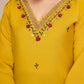 Lorenvalley Mustard Chanderi Roman Silk Embroidered with Mirror Work Kurta Set - Swadesiicart