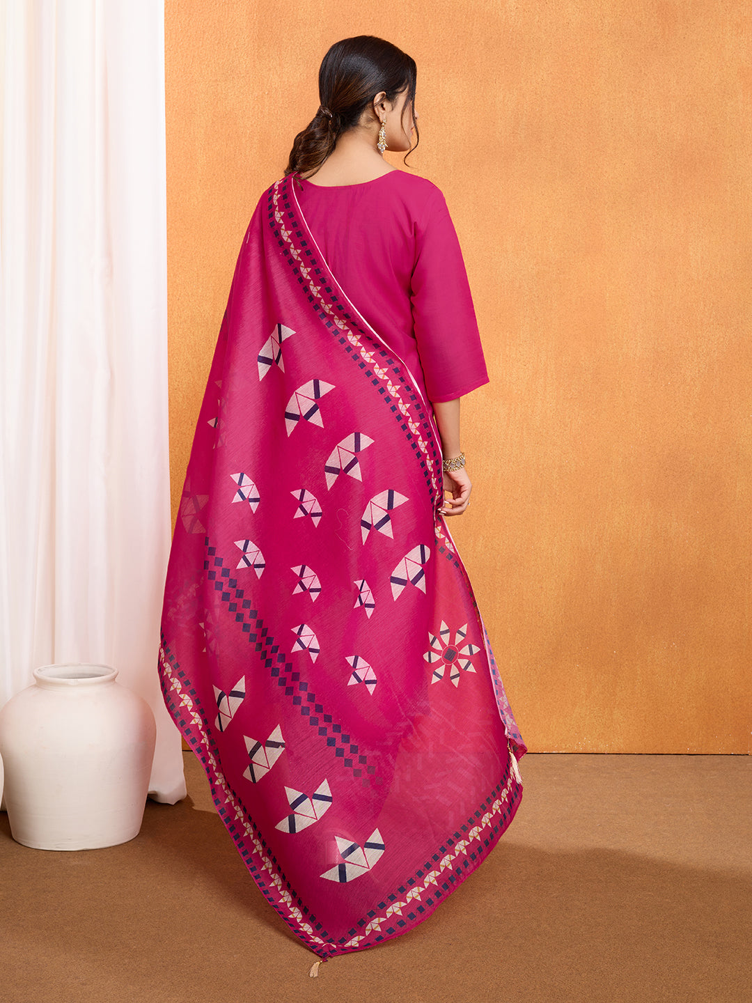 Lorenvalley Magenta Chanderi Roman Silk Embroidered with Mirror Work Kurta Set - Swadesiicart