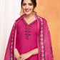 Lorenvalley Magenta Chanderi Roman Silk Embroidered with Mirror Work Kurta Set - Swadesiicart