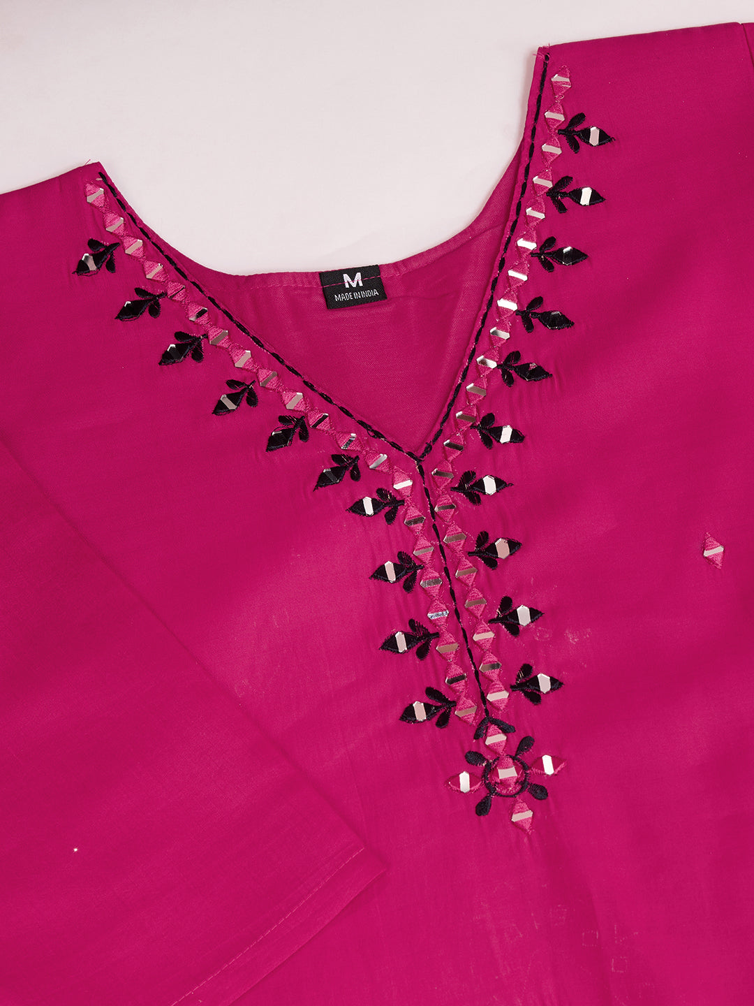 Lorenvalley Magenta Chanderi Roman Silk Embroidered with Mirror Work Kurta Set - Swadesiicart