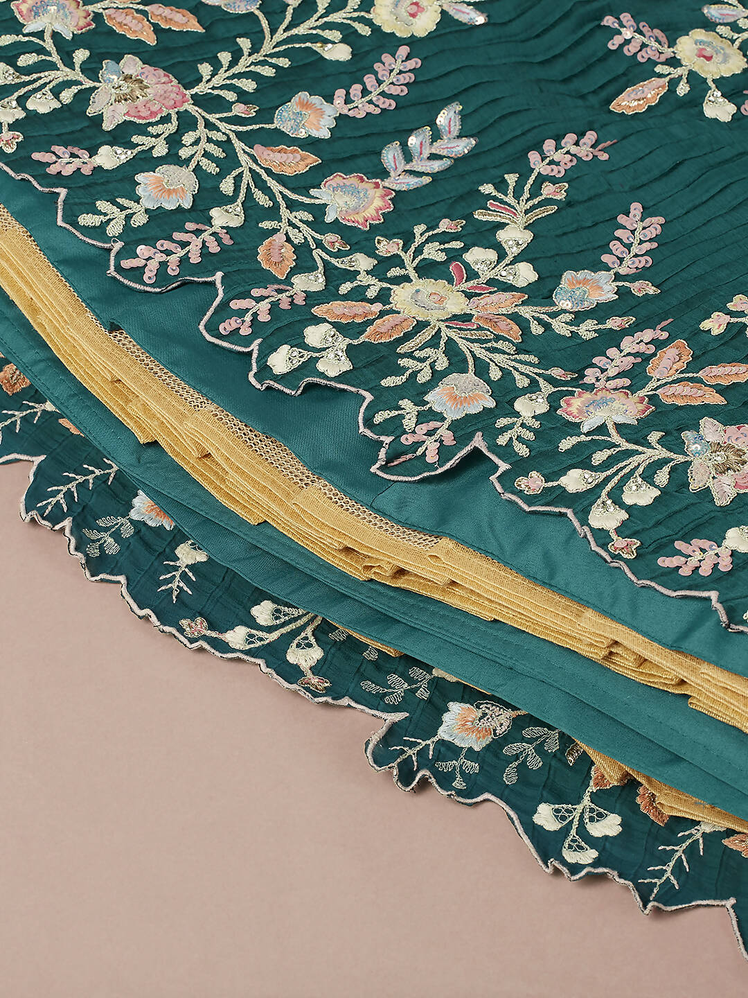 House of Panchhi Teal - Pure Georgette Thread & Sequins Work Lehenga | Swadesiicart