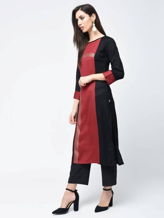 Aniyah Rayon Block Printed Red Color Straight Kurta (AN-115K) - Swadesiicart