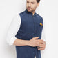 Even Apparels Blue Polyester Men's Nehru Jacket-Contrast Lining-Inbuilt Pocket Square | Swadesiicart