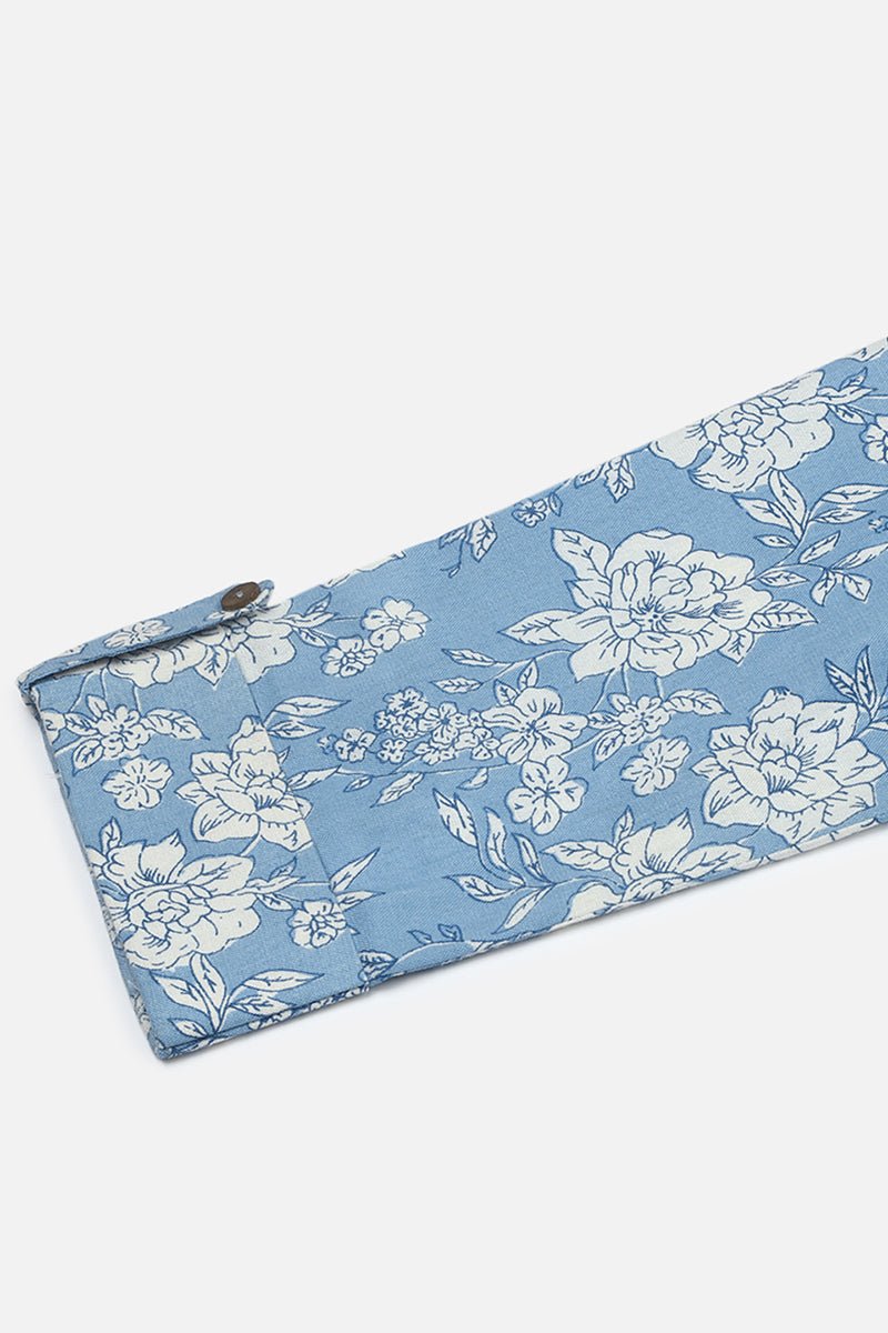 Ahika Light Blue Cotton Blend Floral Printed Straight Tunic - Swadesiicart